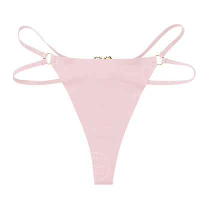 Seamless one-piece T-back metal ring pure desire less T-shaped panties large size cotton crotch breathable underwear