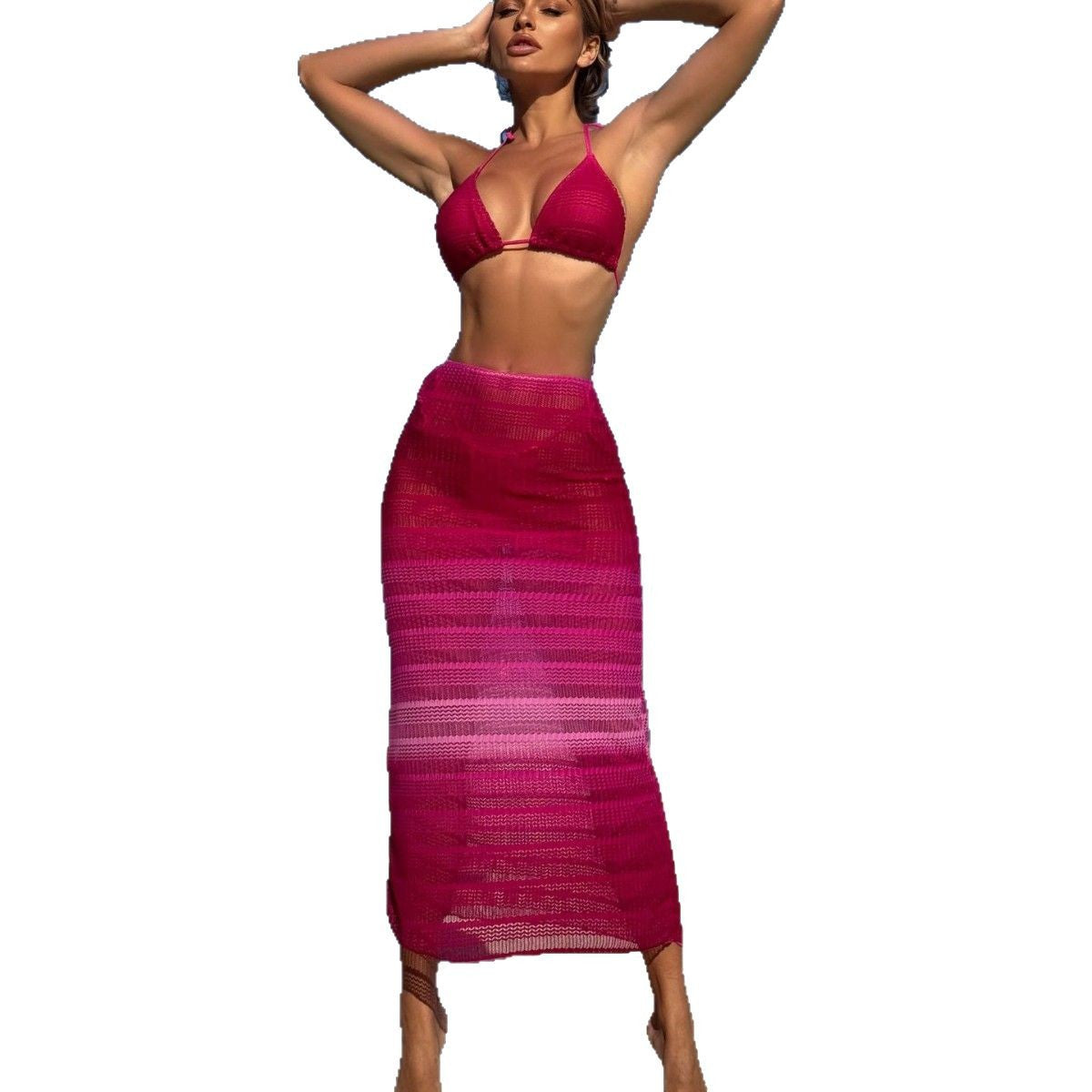(4 days ready to ship) SY gradient mesh three-piece beach dress bikini