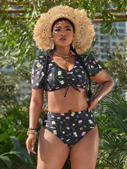LF (L-4XL) swimsuit women's split printed large size