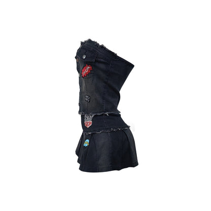 MZ (S-2XL) tube top pleated skirt embroidery suit MZ88656 stretch skirt suit