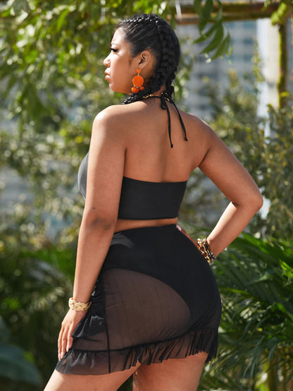 LF (L-4XL) swimsuit women's split solid color plus size sexy