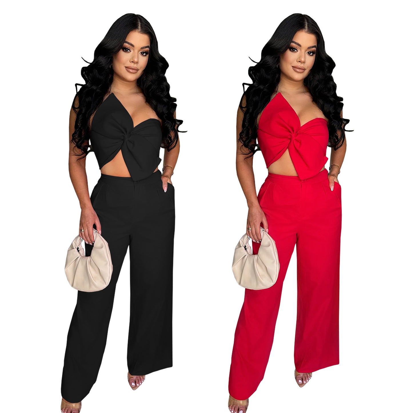XYZ C7375 bow casual trousers two-piece set