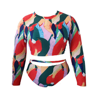 LF (L-4XL) women's split color printing swimsuit plus size