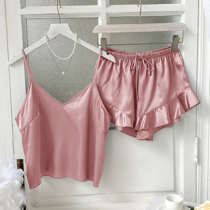 DNL women's suspenders pajamas cool and comfortable loose outfit two-piece pajamas