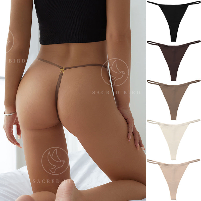Seamless thin band buckle T-shaped panties less fitness underwear one piece cotton crotch T-back
