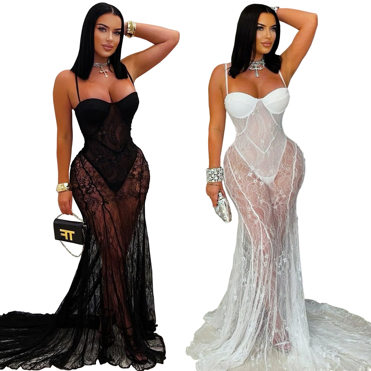 XYZ C7520 suspender lace see-through dress