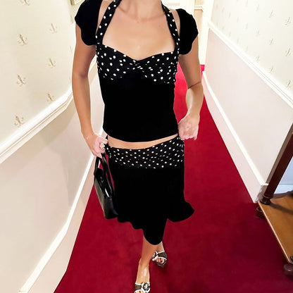 SXR K6S07660A polka dot halter short sleeve vest slim-fit sheath dress suit