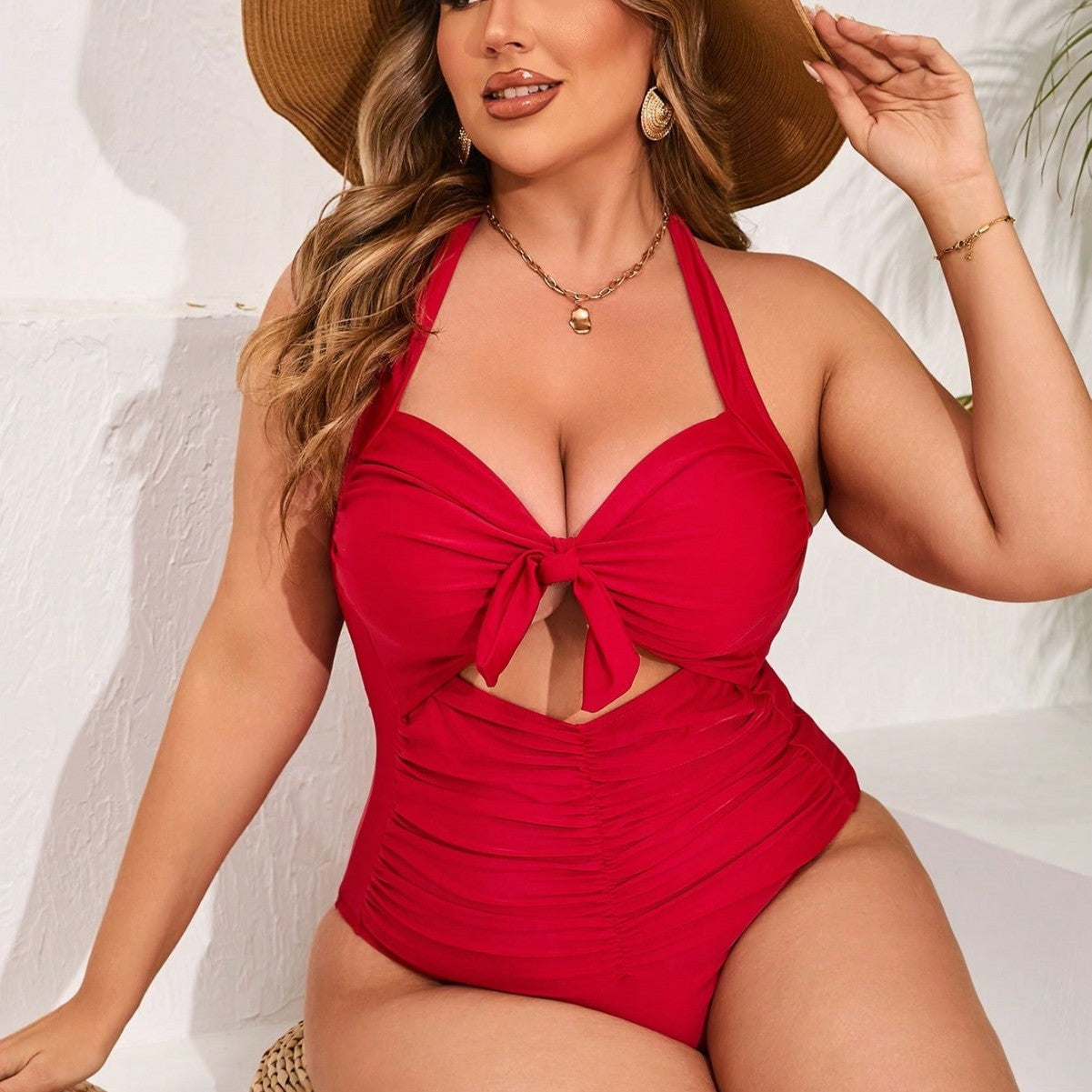 LF (L-4XL) 2026 plus size sexy suit one-piece solid color high-elastic swimsuit