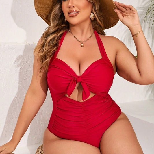 LF (L-4XL) 2026 plus size sexy suit one-piece solid color high-elastic swimsuit