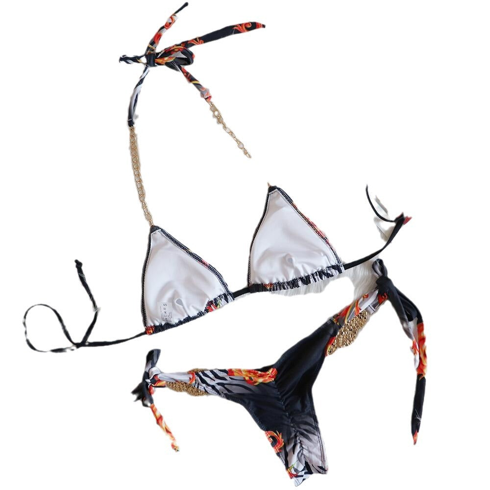 Sexy lace-up luxury rhinestone bikini three-piece set