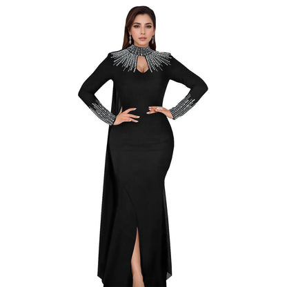 XYZ C7381 elegant see-through rhinestone long sleeve tight dress