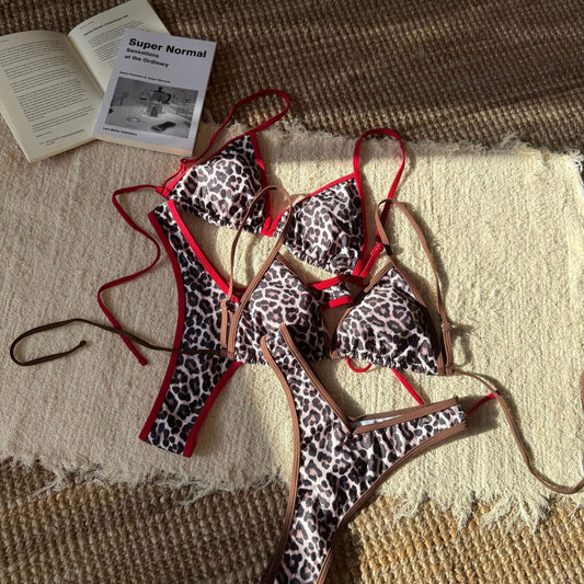 (4 days ready to ship) SY women's split leopard print triangle bandage swimsuit bikini