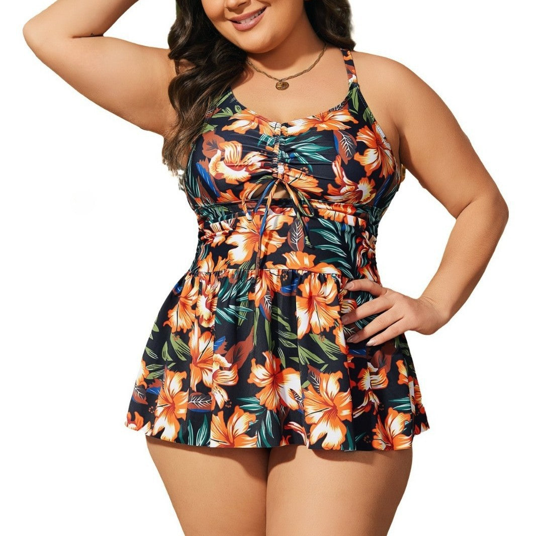 CL (L-4XL) split skirt plus size swimsuit printing flab hiding thin bikini