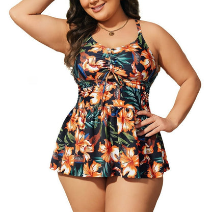 CL (L-4XL) split skirt plus size swimsuit printing flab hiding thin bikini