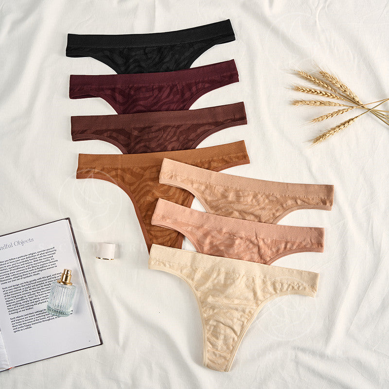 Water pattern seamless skin-friendly thin section breathable purified cotton crotch low waist plus size T-shaped panties