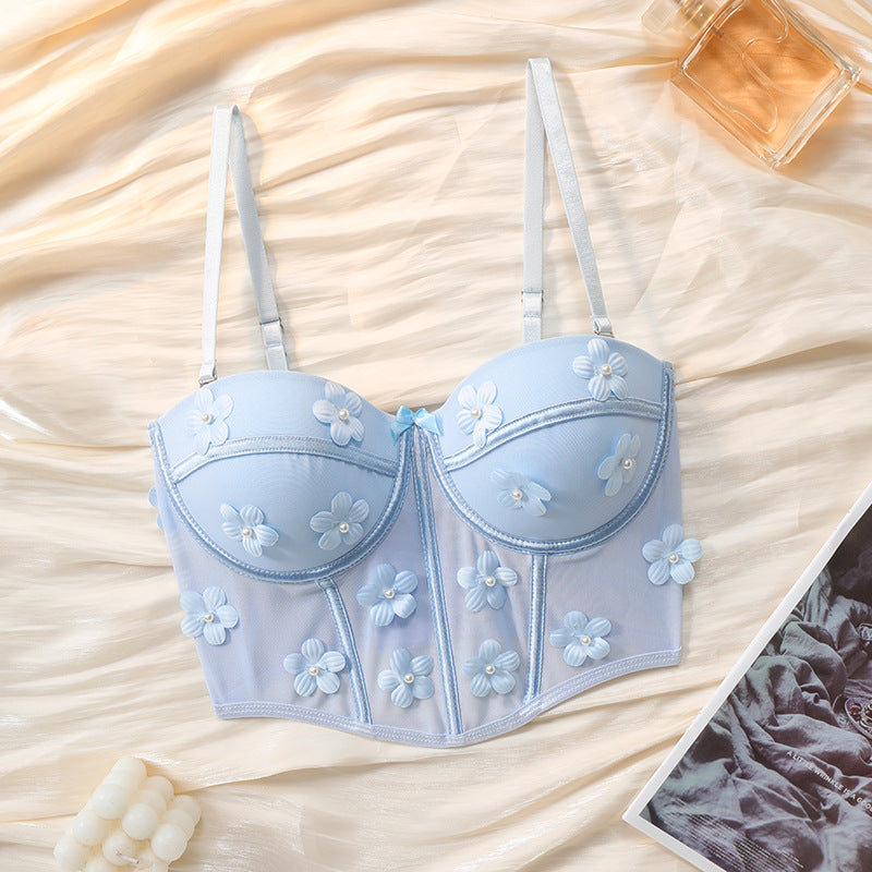 Hot selling sexy lingerie flower unlined top can be worn outside 1998