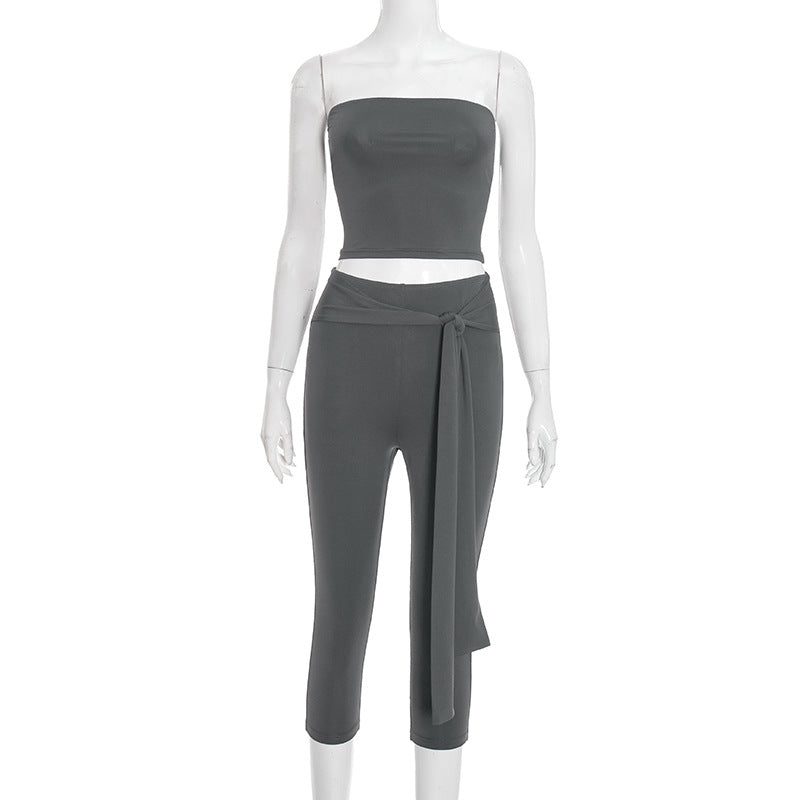 DZHT J25ST464 fashion tube top cropped pants strap suit