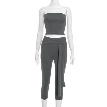 DZHT J25ST464 fashion tube top cropped pants strap suit