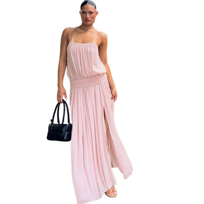 SXR spring sexy split waist fitted mesh solid color suspender dress