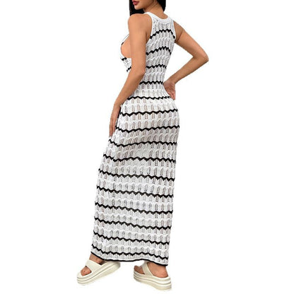 CYB Европ sleeveless striped dress beach cover-up hip skirt