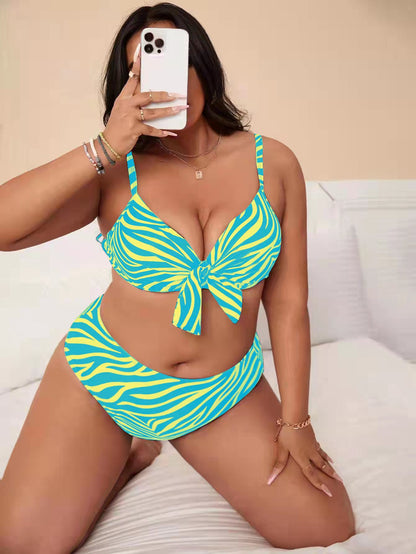 LF (L-4XL) women's split color printing swimsuit plus size