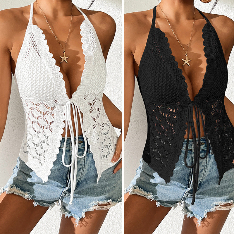 CYB beach knitted lace-up cardigan smock top