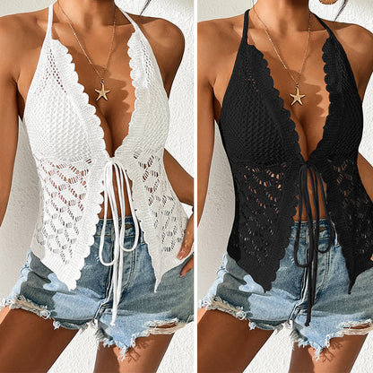 CYB beach knitted lace-up cardigan smock top