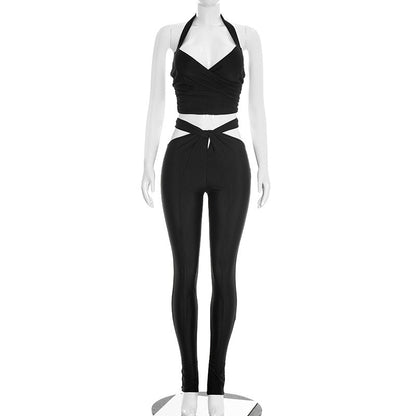 DZHT J26ST054 spring tight waist hollow out vest suit