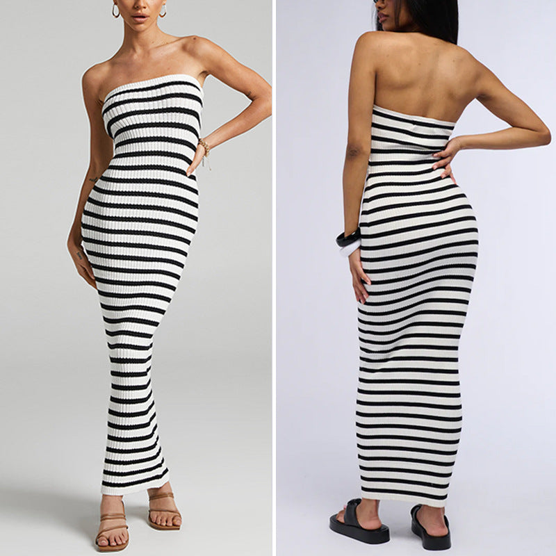 CYB striped texture tube top knitted dress women's summer beach dress hip skirt