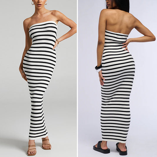 CYB striped texture tube top knitted dress women's summer beach dress hip skirt