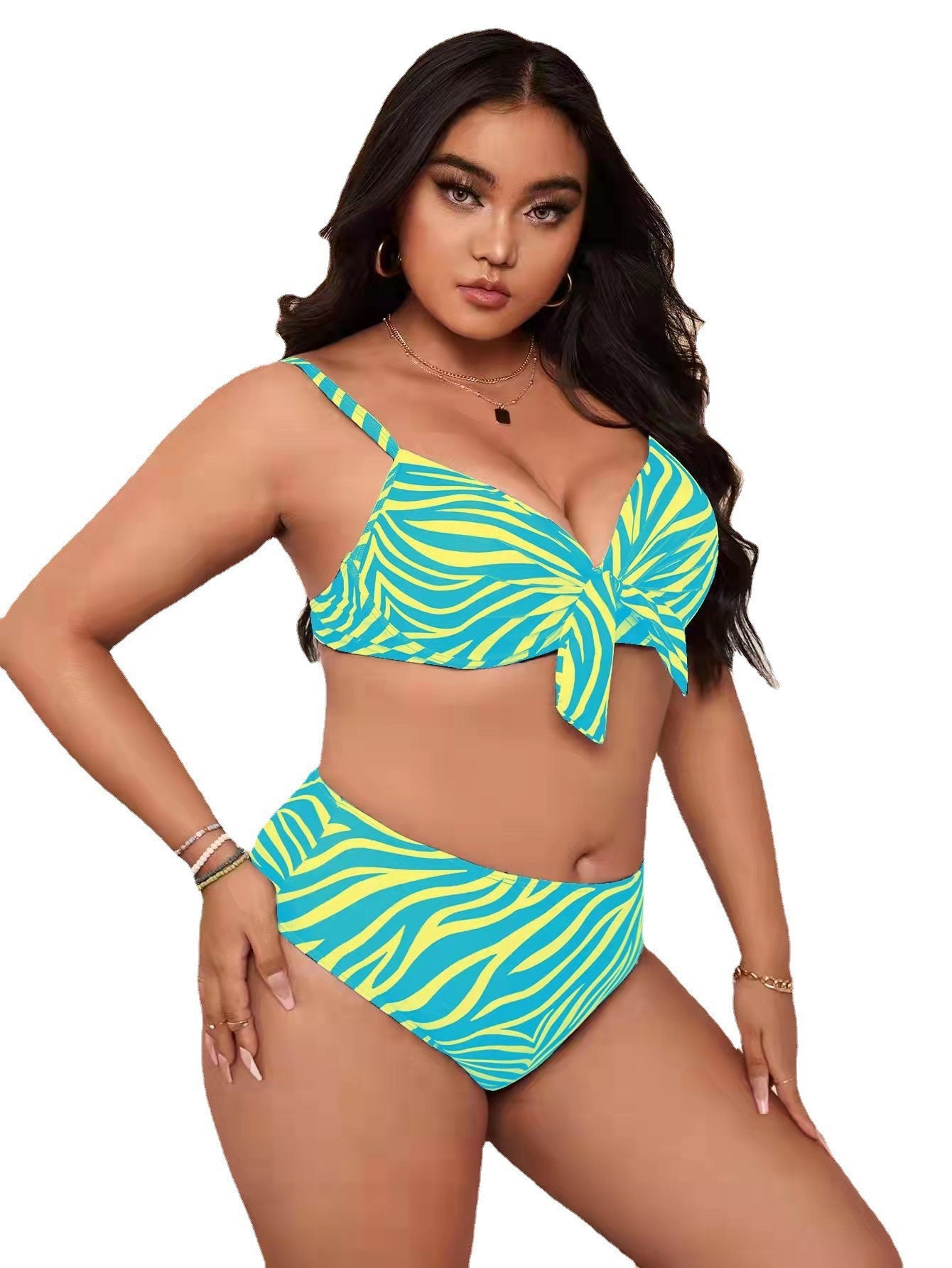 LF (L-4XL) women's split color printing swimsuit plus size