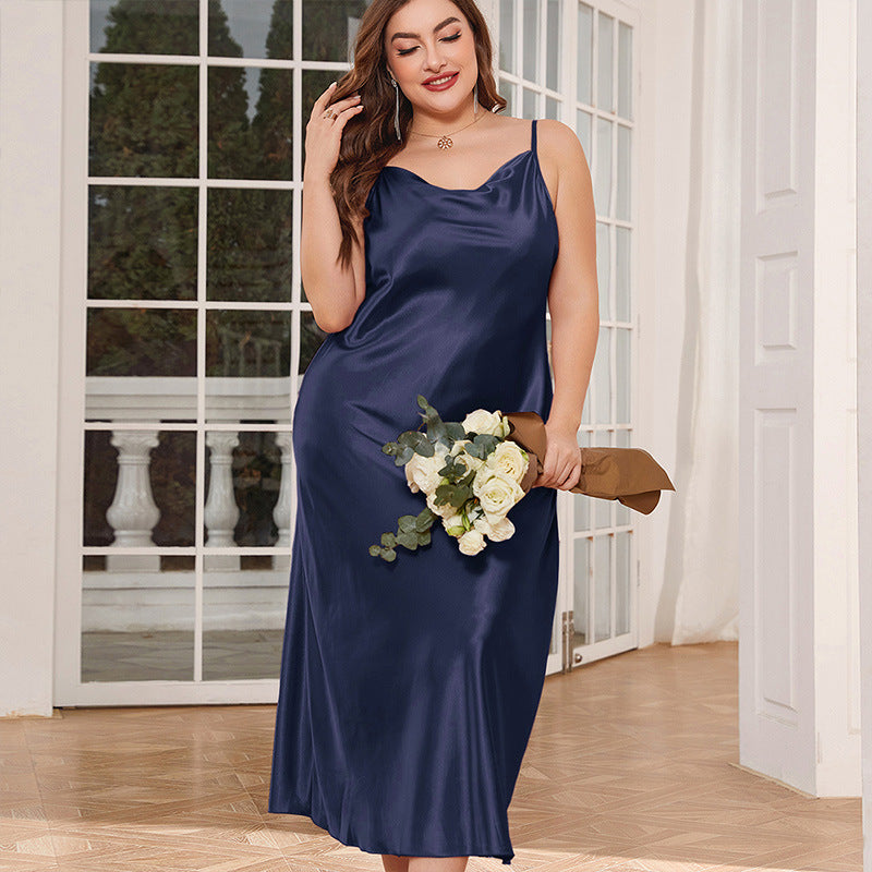 DNL plus size breathable pajamas long artificial silk camisole nightdress