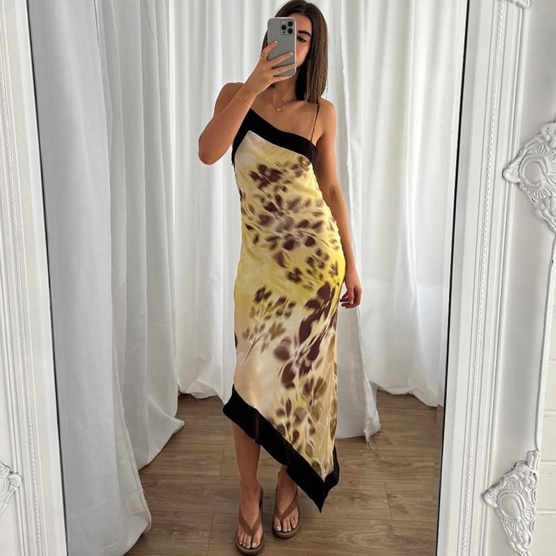 SXR K6D09929A summer printed backless suspender dress