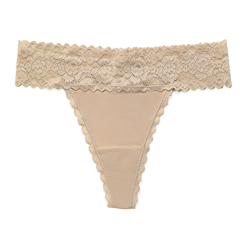Lace grinding stitching seamless yoga sports T-shaped panties breathable quick-drying T-back