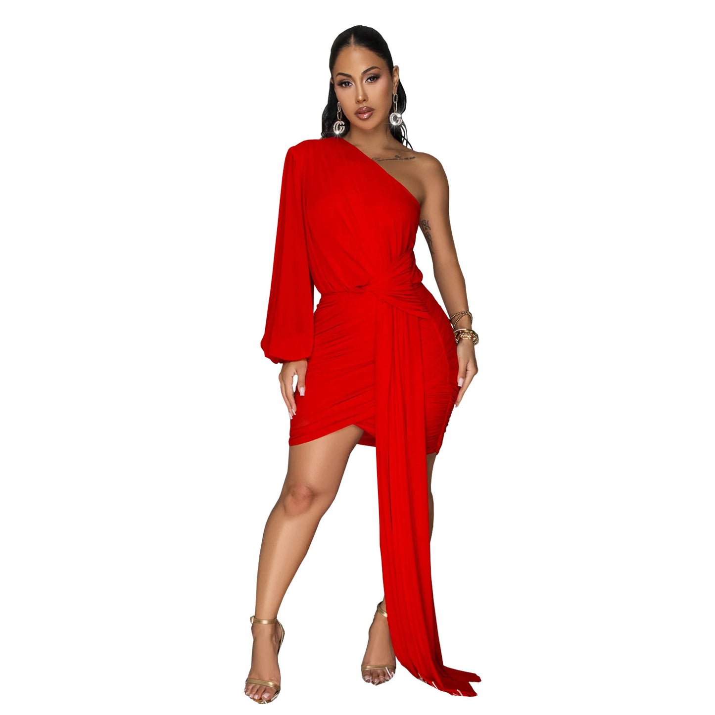 XYZ C7516 shoulder sleeve tied dress