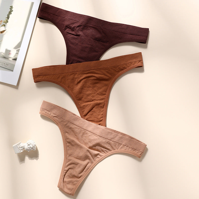 Lightweight seamless Ice Silk nude feel less than T-shaped panties yoga sports special large size cotton crotch breathable T-back