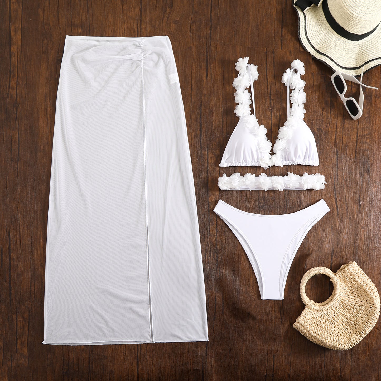 (4 days ready to ship) SY lace three-piece set mesh long dress bikini