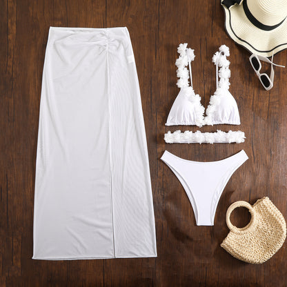 (4 days ready to ship) SY lace three-piece set mesh long dress bikini