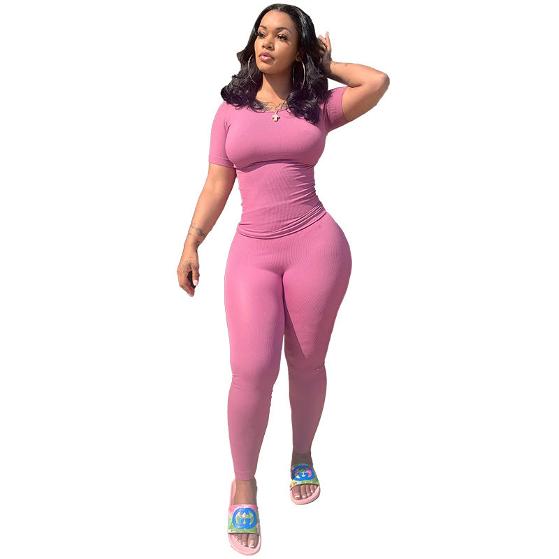 MYF (S-2XL) K9884 sports two-piece set sunken stripe high elastic suit for women