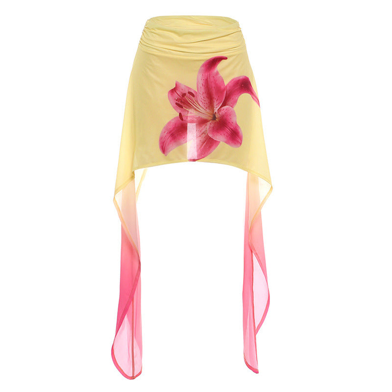 SXR 2026 spring floral skirt symmetrical ribbon design loose casual skirt