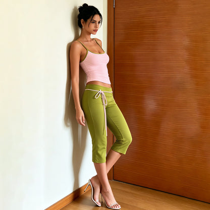 SXR K6S09860A summer slimming contrast color slim fit sling high waist tight fifth pants suit