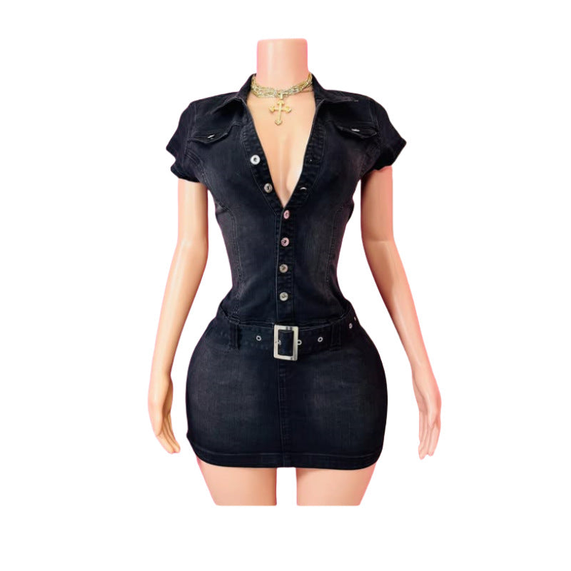 MZ (S-2XL) denim short sleeve MZ88635 slim stretch dress
