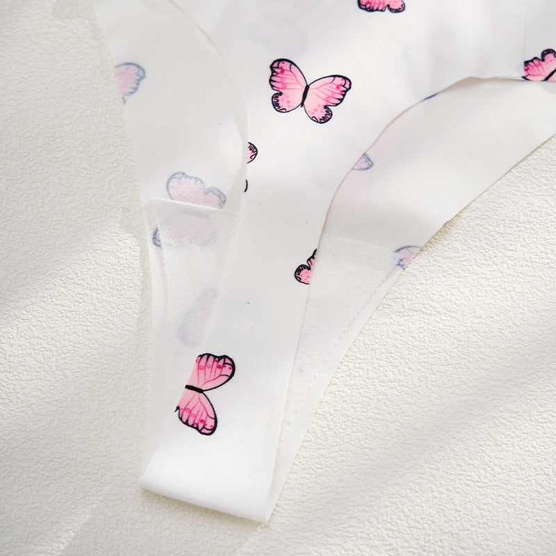Grinding butterfly printing large size Ice Silk seamless one-piece T-type free sexy T-back