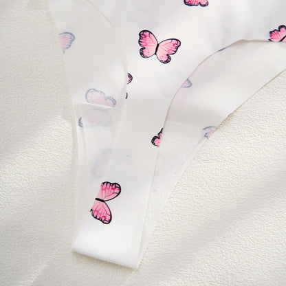 Grinding butterfly printing large size Ice Silk seamless one-piece T-type free sexy T-back