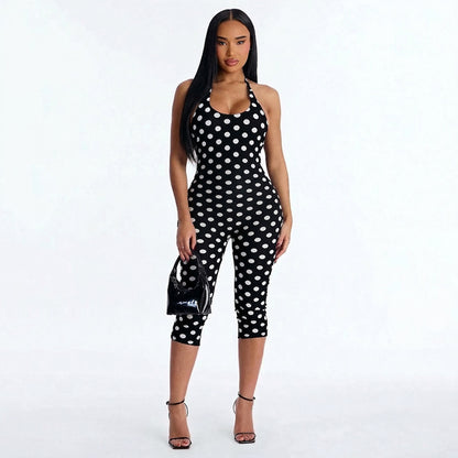 DZHT J26JP088 fashion sleeveless tight slimming polka dot cropped jumpsuit