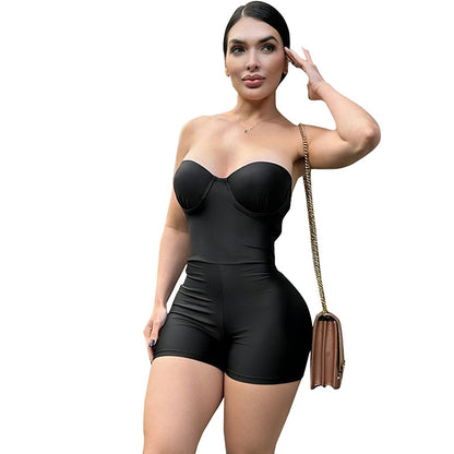 DZHT D25RP583 tube top backless tight one-piece shorts