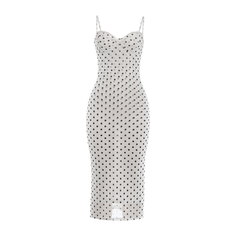 DLS Spring 2026 polka dot print elegant lace sexy suspender dress