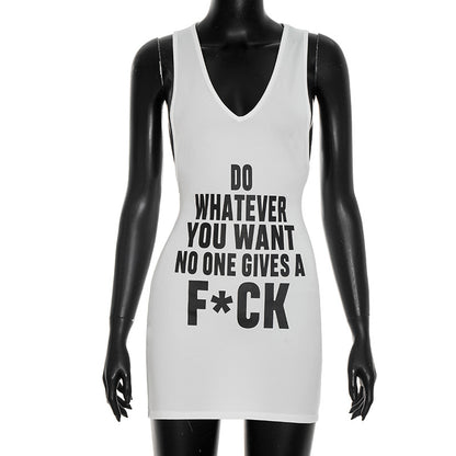 DZHT D26DS002 spring fashion letter print slim vest dress