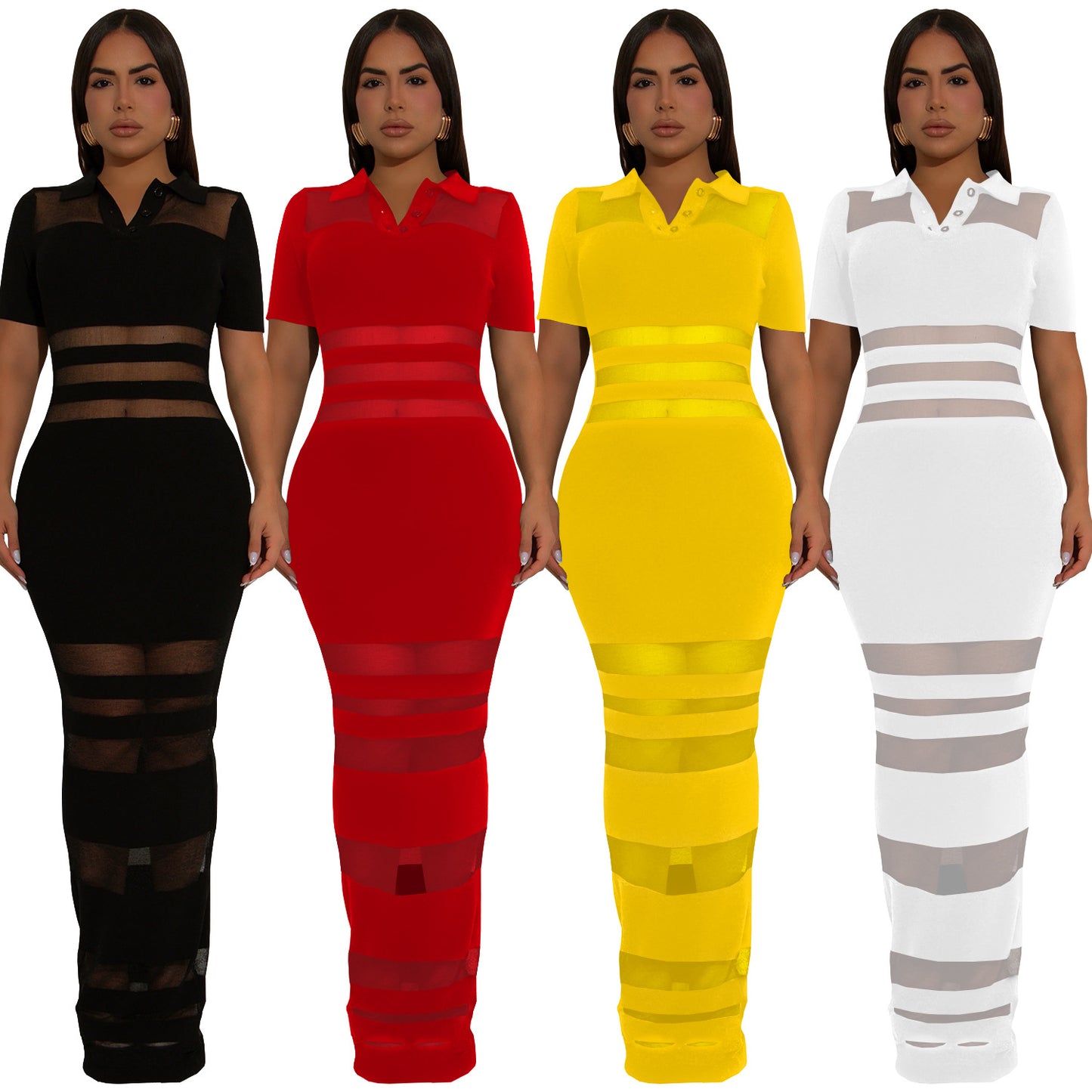 XYZ C7437 sheer mesh splicing package arm dress