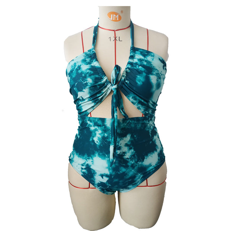 LF (L-4XL) multi-color tie-dye bikini plus size split sexy lace-up
